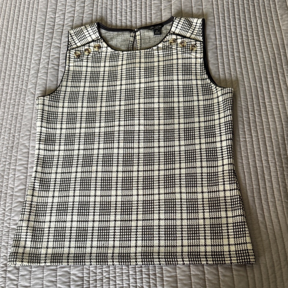 Ann Taylor Black and White Plaid Top